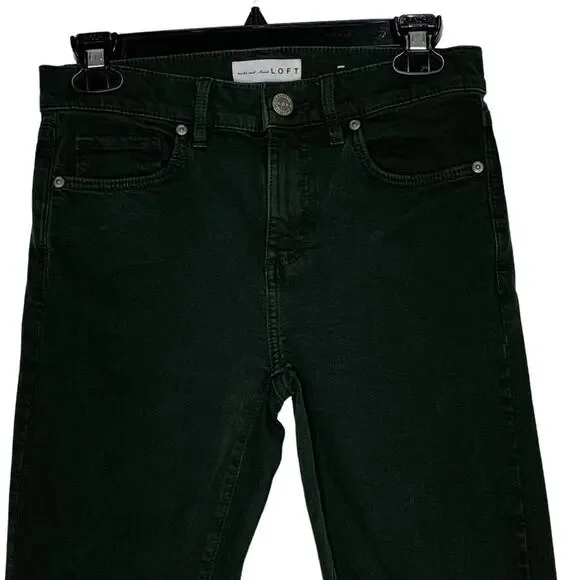 Loft Skinny Jeans Double Frayed Hem 5 Working Pockets Belt Loops Green Size 26 - Picture 3 of 14